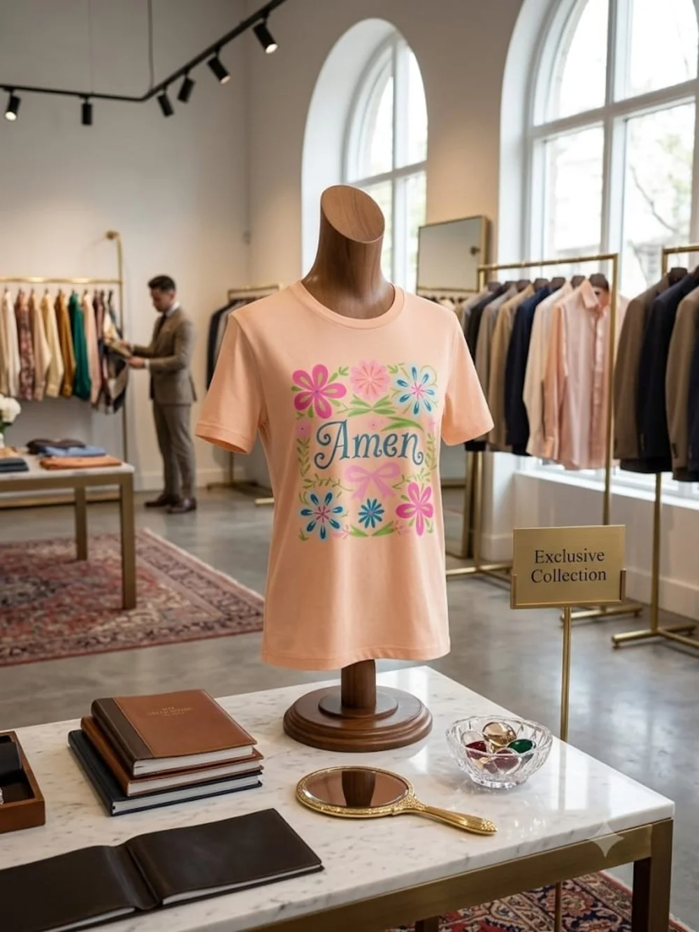 Peach 'Amen' Floral Graphic Tee - Picture 1 of 3